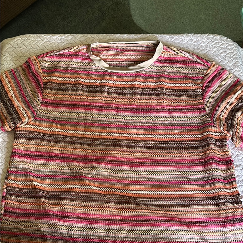 Striped Knit Shirt - Pink, Brown, Cream